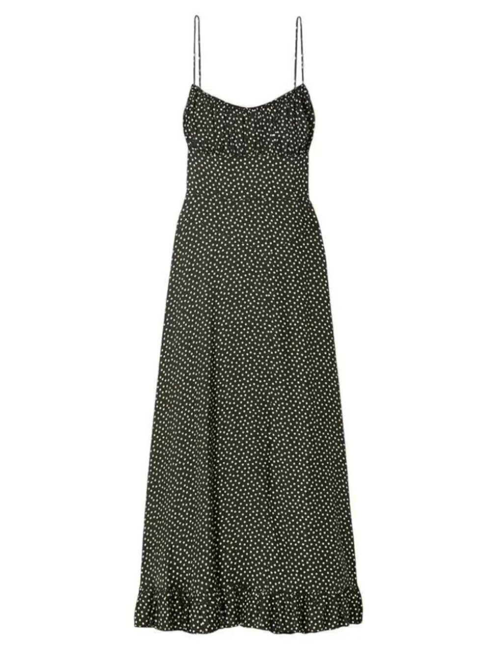 NWT Doen Rosaria Silk Ruched Bust Ruffle Midi Maxi Dress Camille Dot Polka Black - Picture 6 of 13